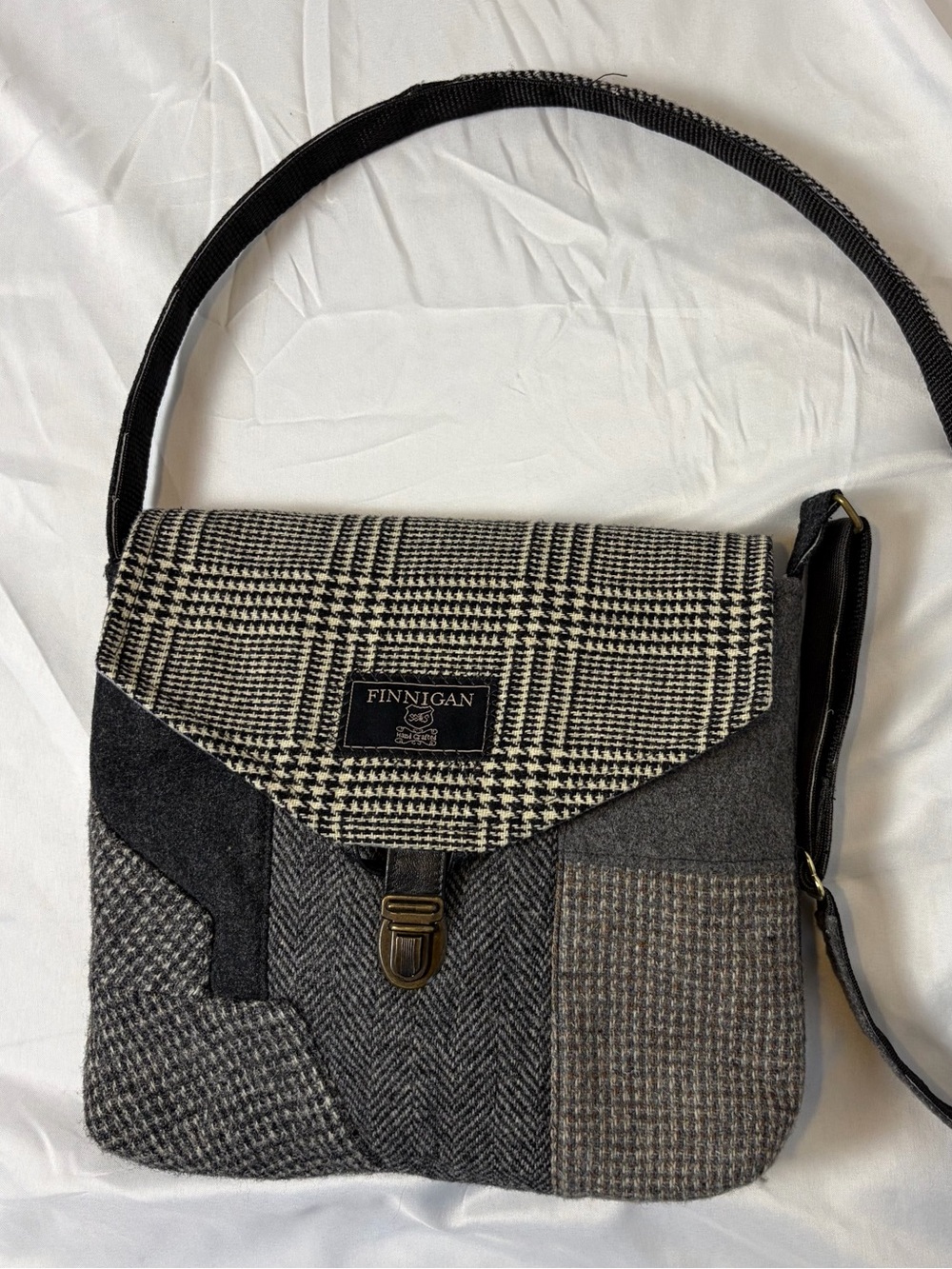 Handmade Upcycled Wool Suit Fabric Crossbody Bag | One of a Kind | Excellent